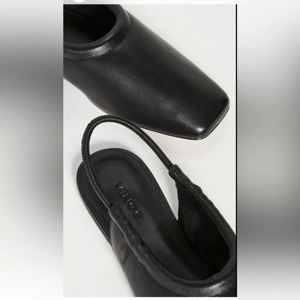 Vince | Cadya Leather Slingback Ballerina Flats in Black Leather 38/8